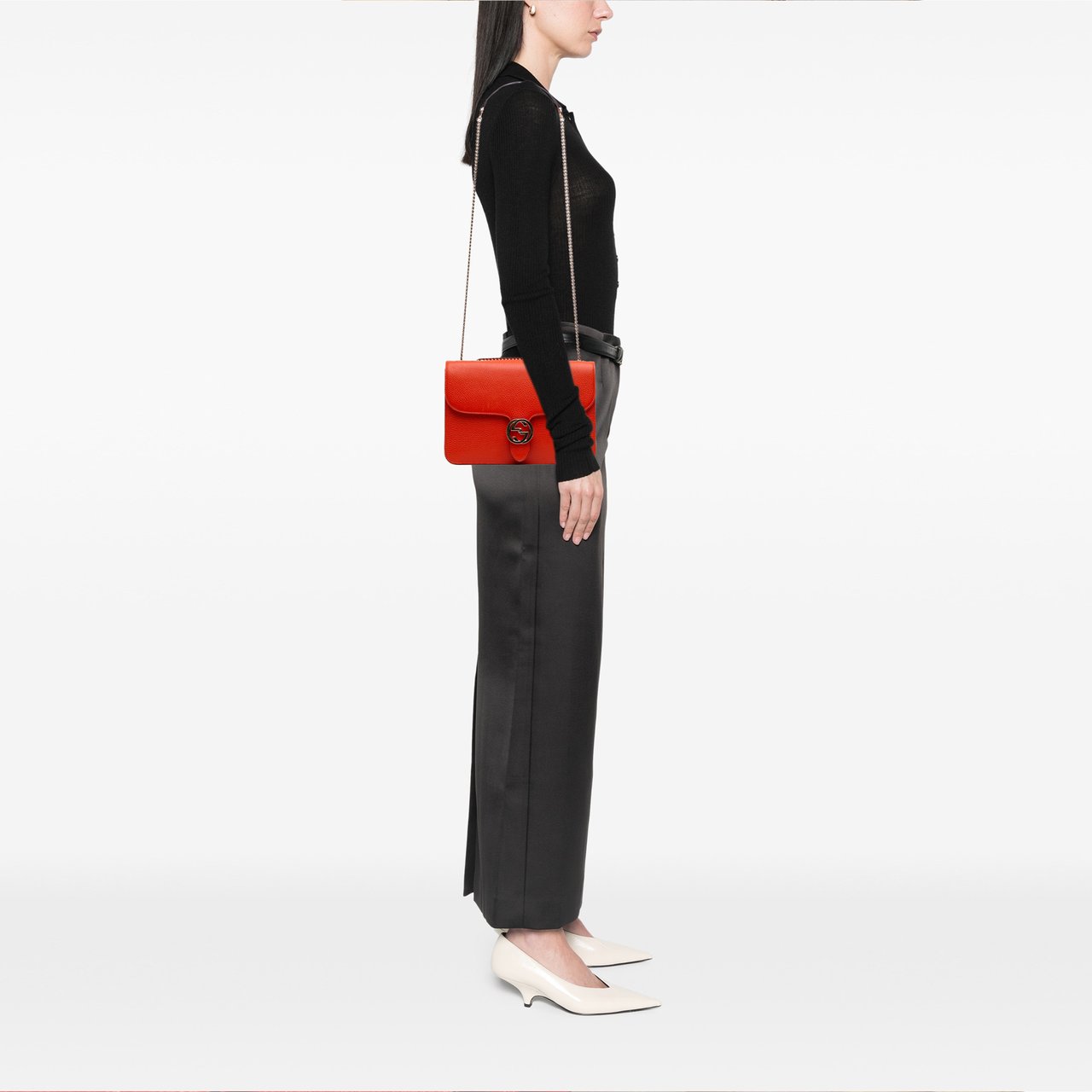 Gucci Medium Dollar Calfskin Interlocking G Crossbody Oranje
