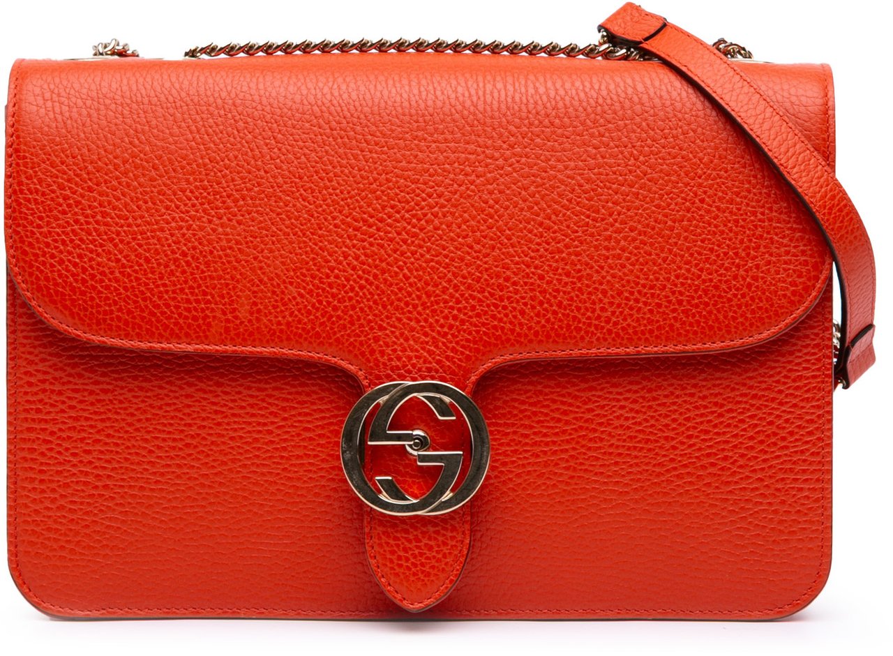 Gucci Medium Dollar Calfskin Interlocking G Crossbody Oranje
