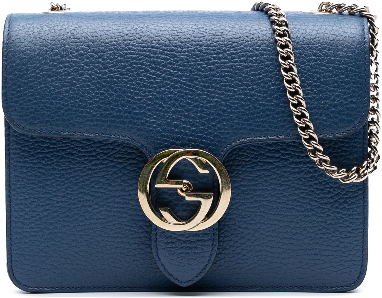 Gucci Small Dollar Calfskin Interlocking G Crossbody Blauw