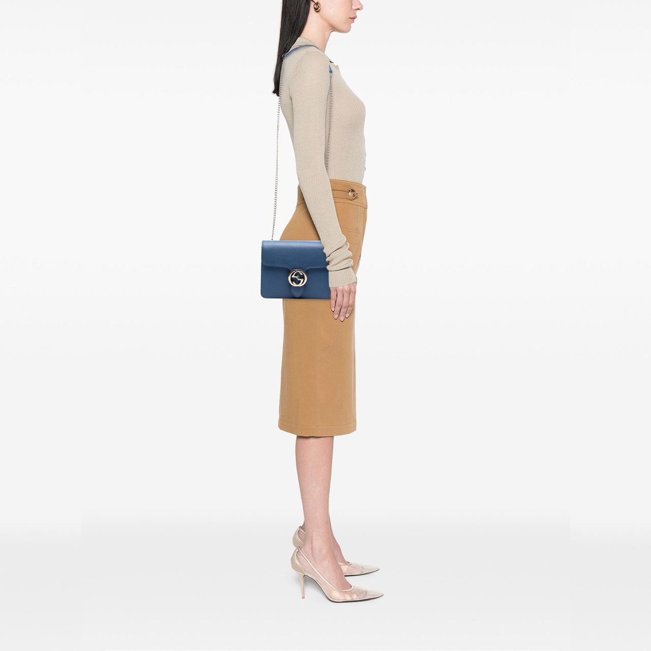 Gucci Small Dollar Calfskin Interlocking G Crossbody Blauw