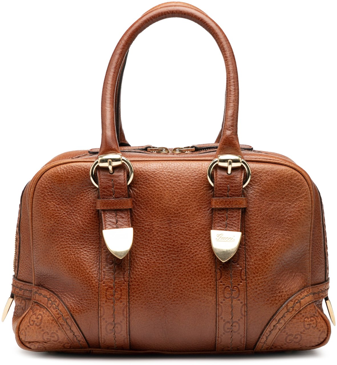 Gucci Guccissima Trimmed Leather Signoria Boston Bag Bruin