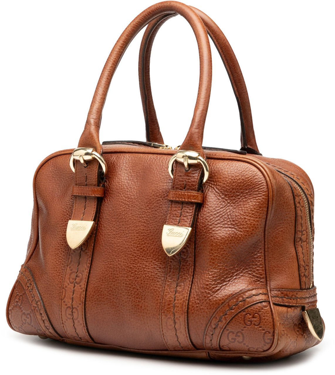 Gucci Guccissima Trimmed Leather Signoria Boston Bag Bruin