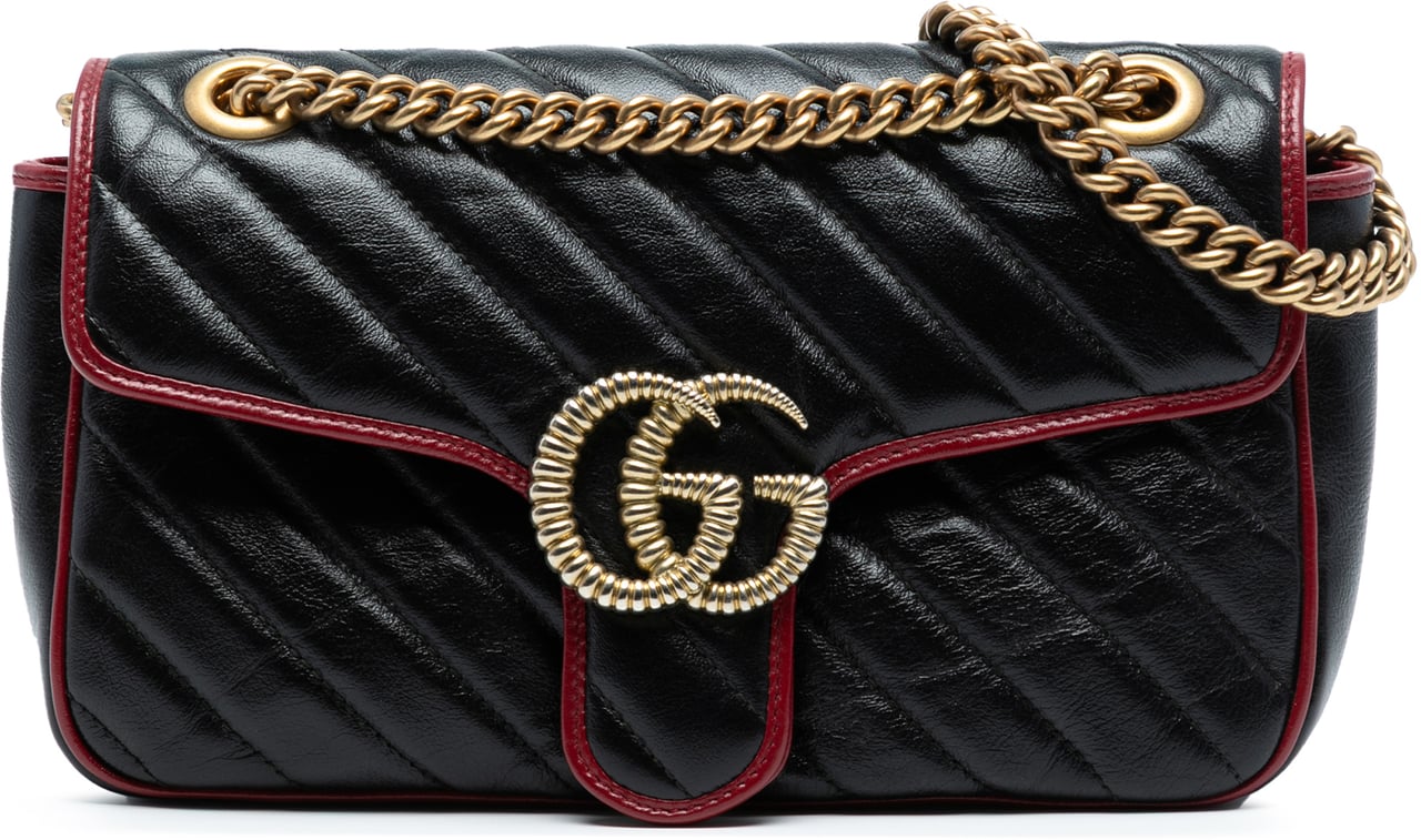 Gucci Medium GG Marmont Matelasse Diagonal Leather Torchon Shoulder Bag Zwart