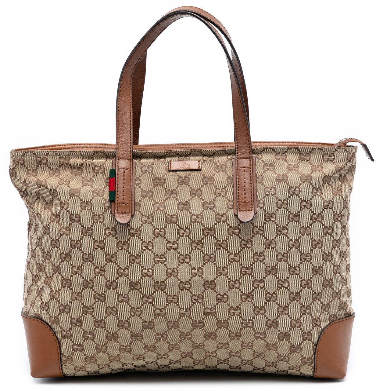 Gucci GG Canvas Web Tote Bruin