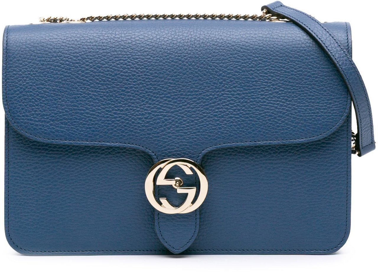 Gucci Medium Dollar Calfskin Interlocking G Crossbody Blauw