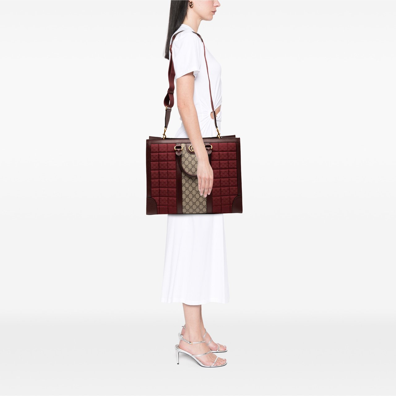 Gucci Medium GG Supreme and Quilted Mini GG Canvas Double G Tote Rood