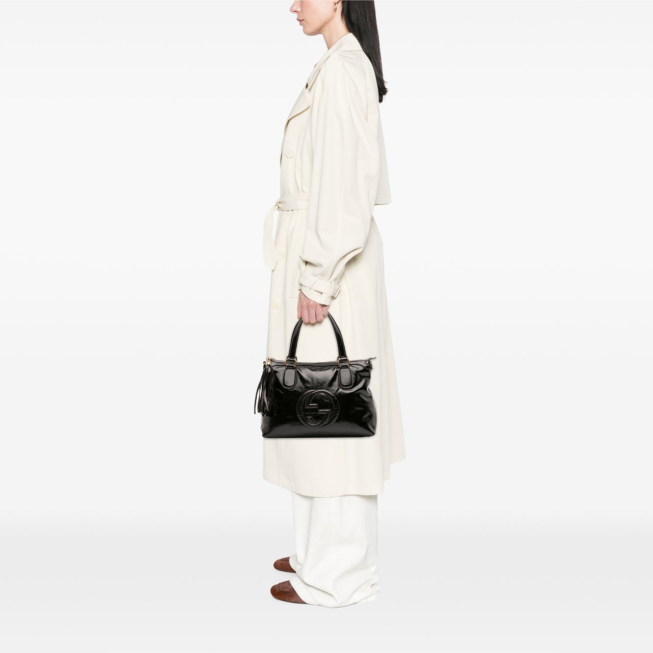 Gucci Small Patent Soho Working Satchel Zwart