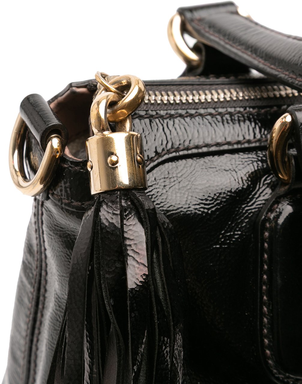 Gucci Small Patent Soho Working Satchel Zwart
