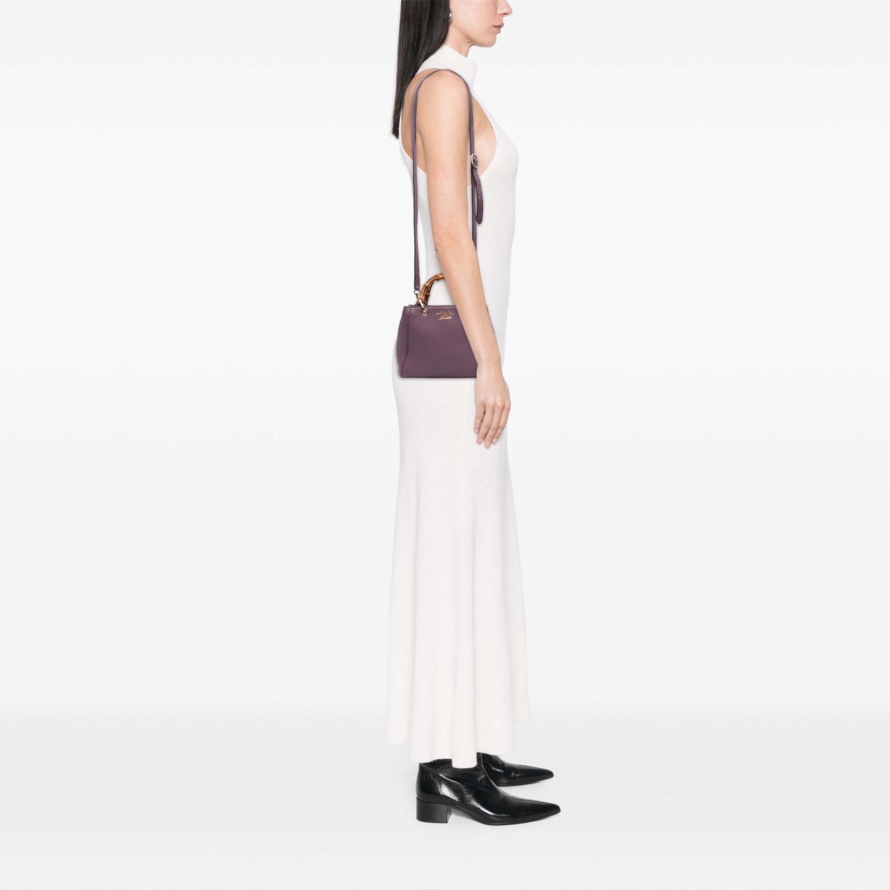 Gucci Mini Calfskin Bamboo Shopper Satchel Paars