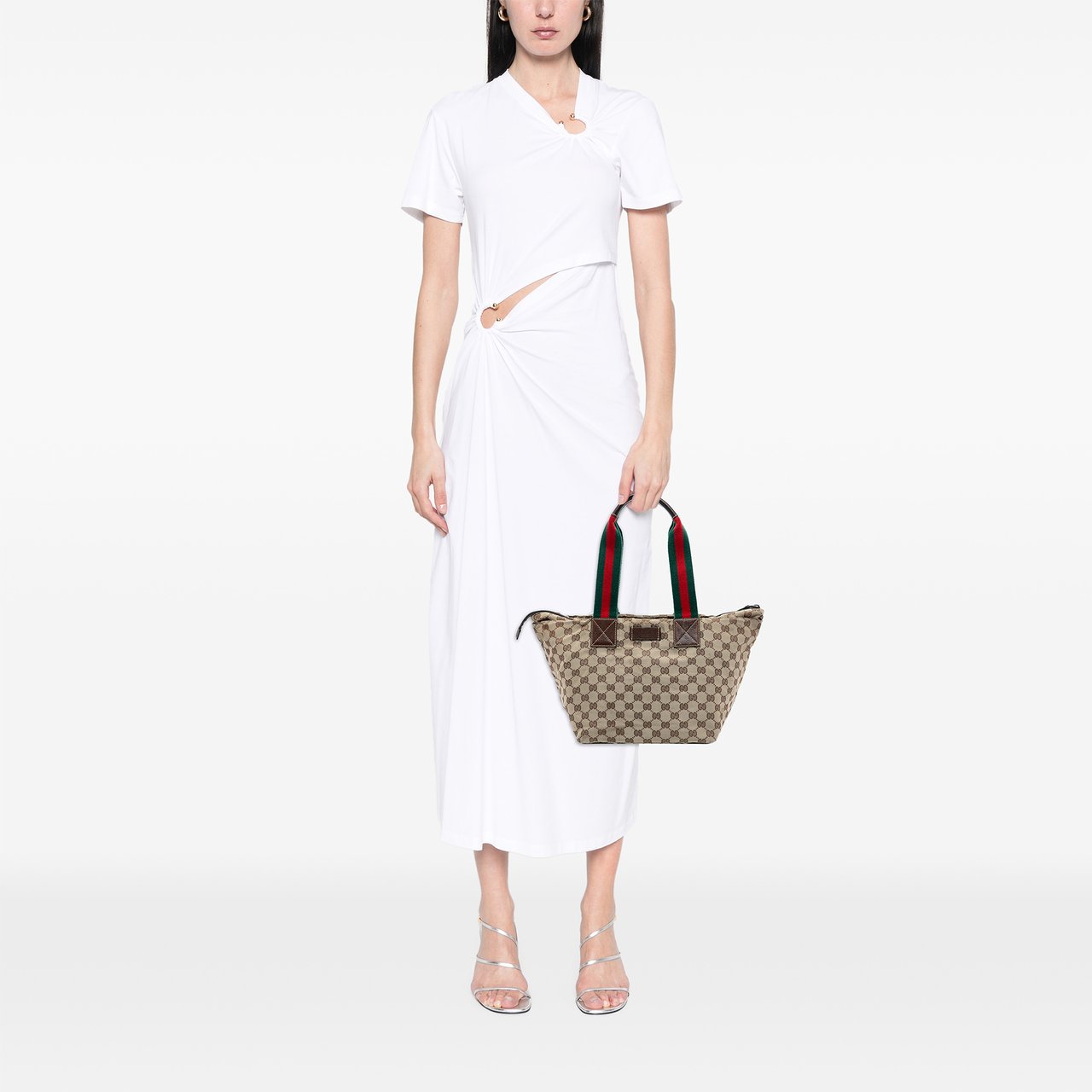 Gucci GG Canvas Web Tote Bruin