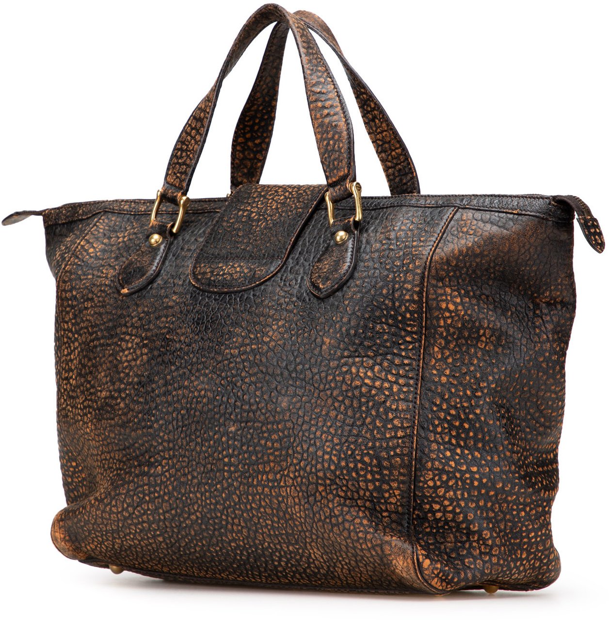 Gucci Embossed Leather Weekender Bag Bruin