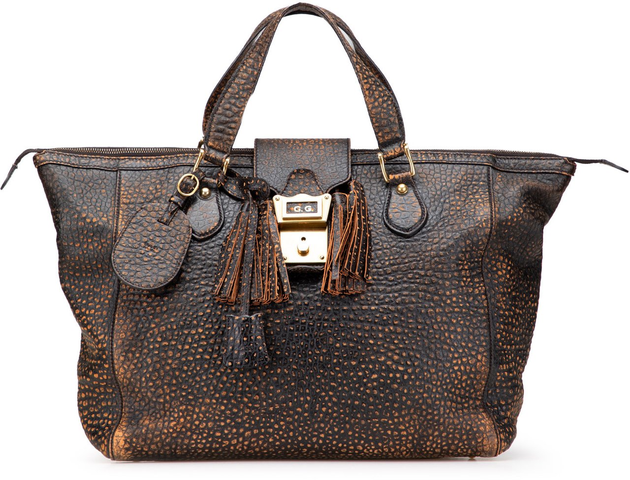 Gucci Embossed Leather Weekender Bag Bruin