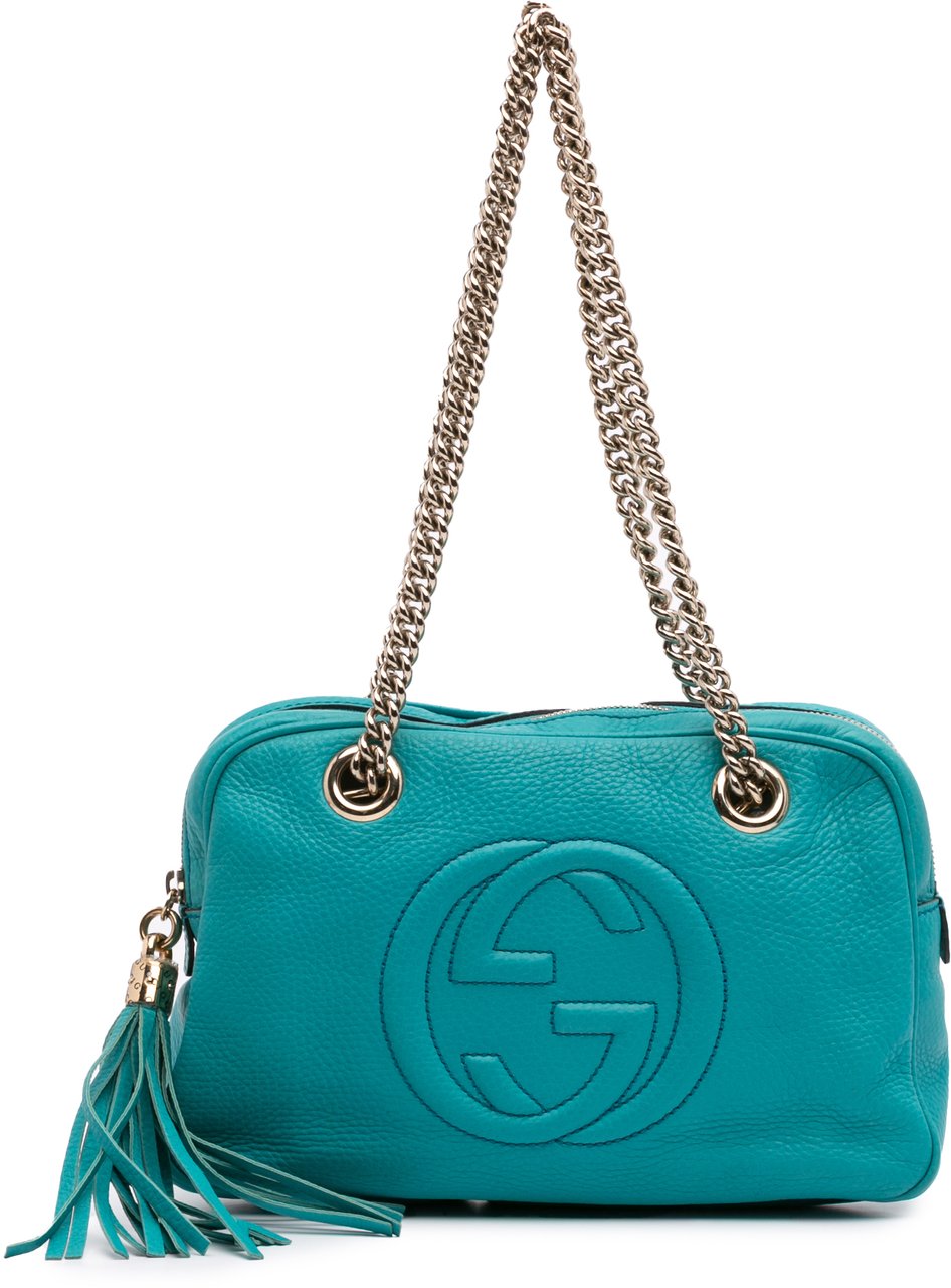 Gucci Leather Soho Chain Zip Shoulder Bag Blauw