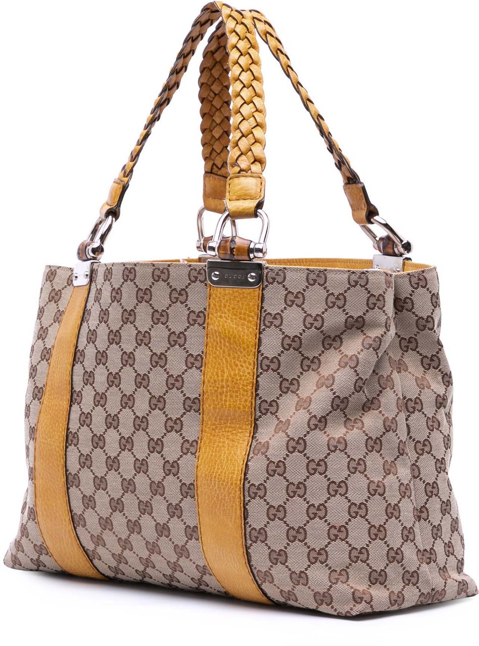 Gucci Medium GG Canvas Bamboo Libeccio Tote Bruin