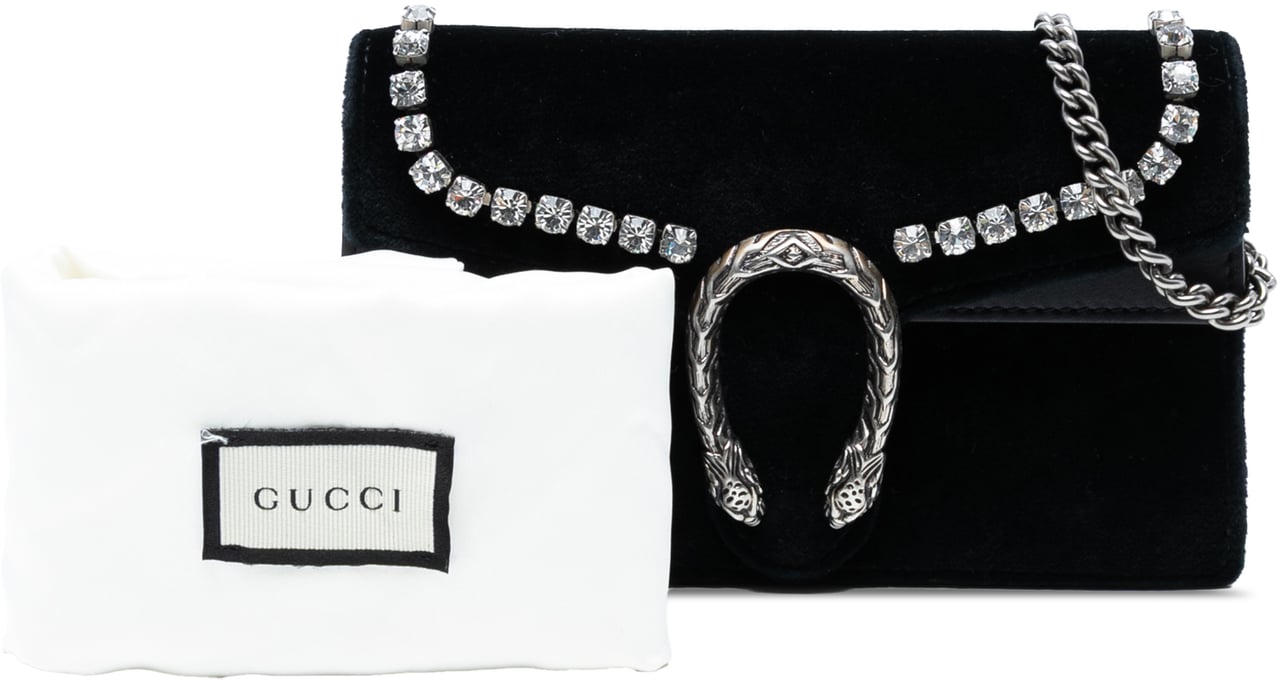 Gucci Mini Crystal Embellished Velvet Dionysus Crossbody Zwart