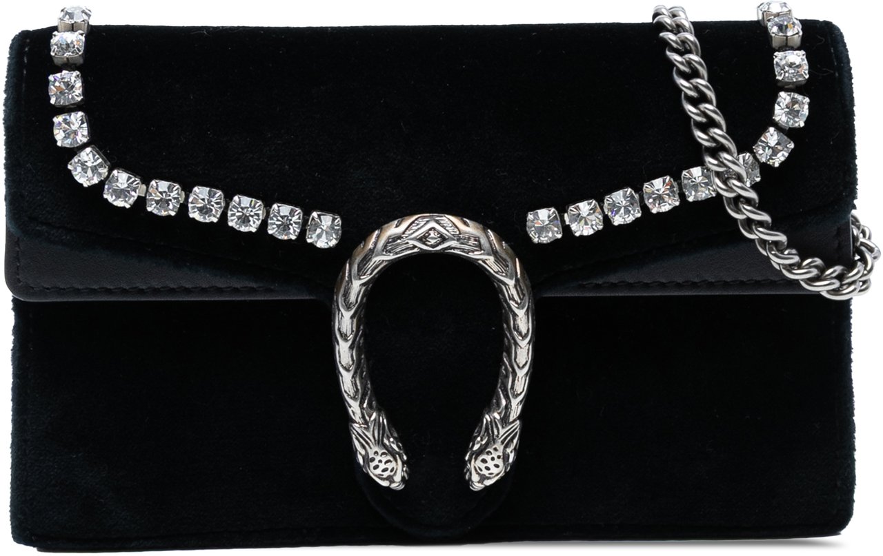 Gucci Mini Crystal Embellished Velvet Dionysus Crossbody Zwart
