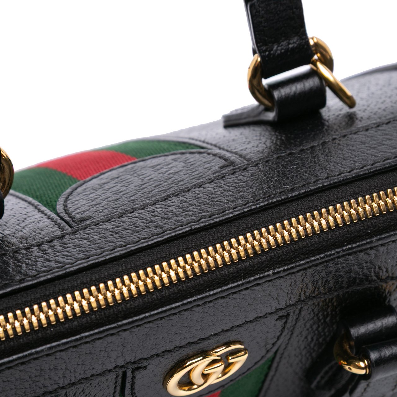 Gucci Small Leather Web Ophidia Satchel Zwart