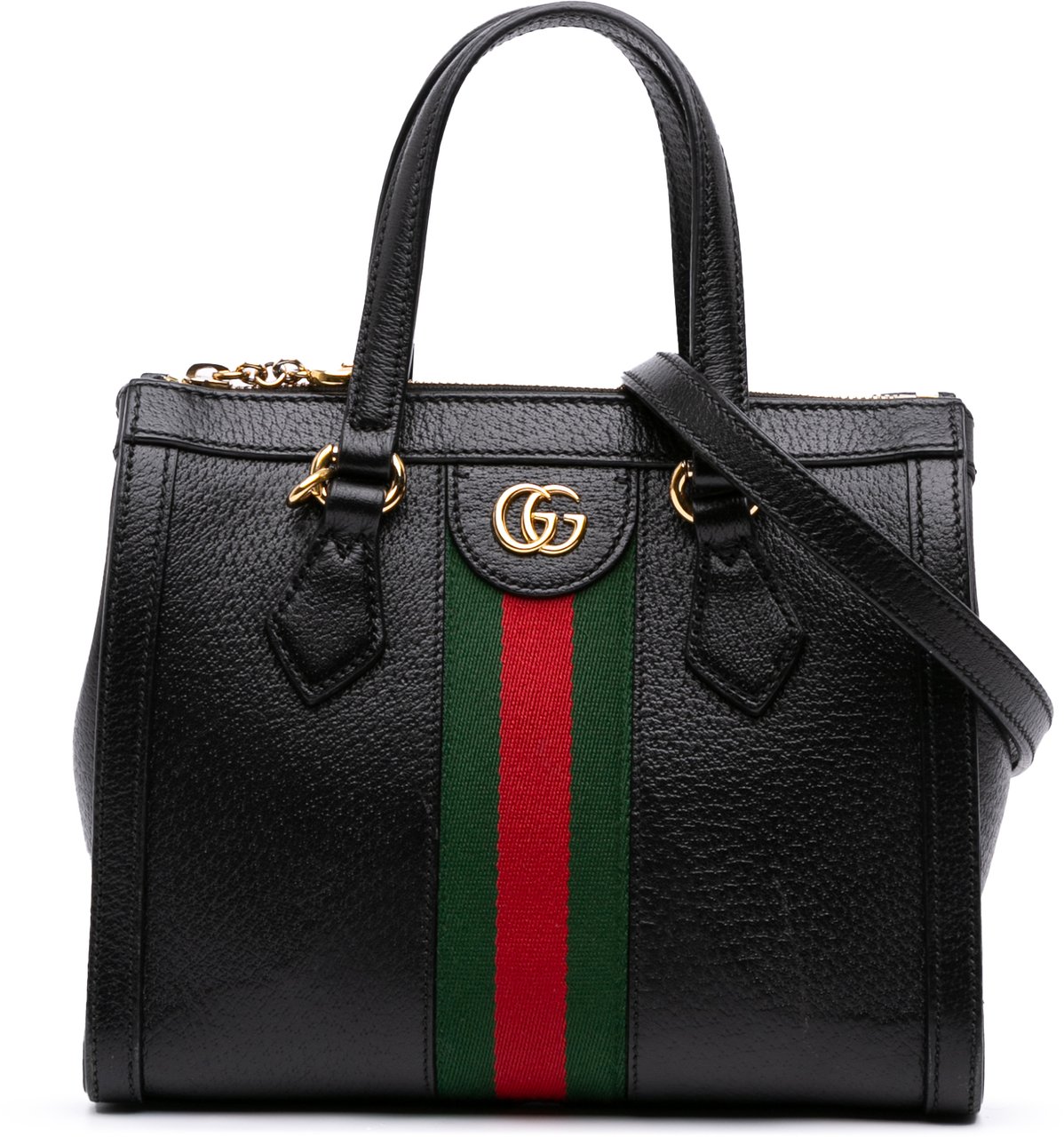 Gucci Small Leather Web Ophidia Satchel Zwart