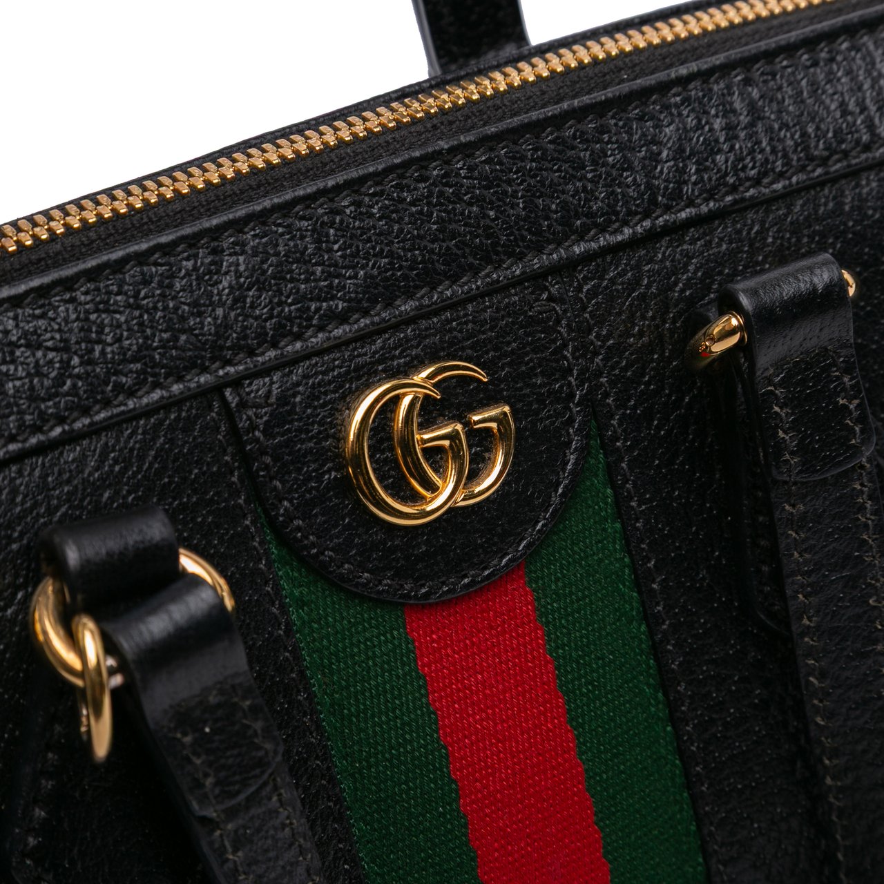 Gucci Small Leather Web Ophidia Satchel Zwart