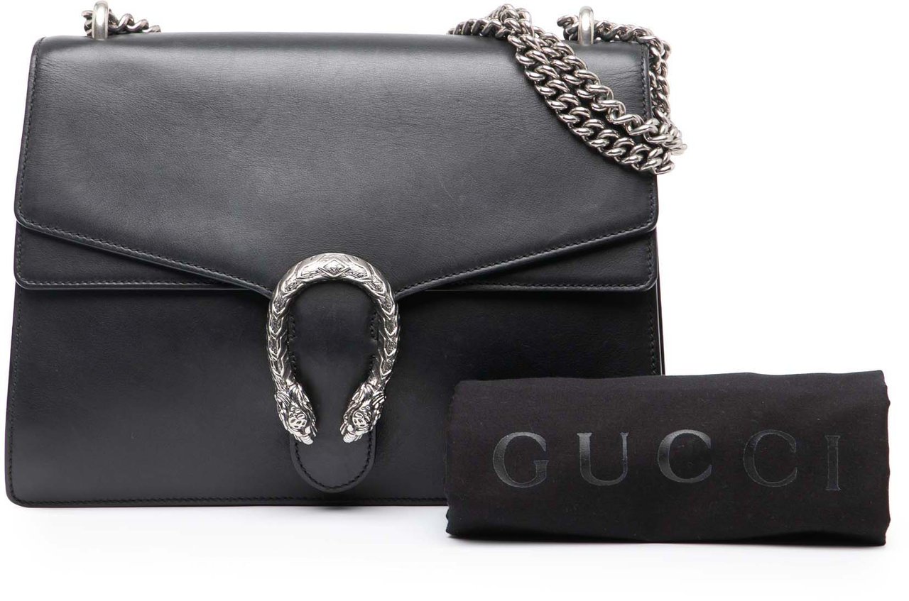 Gucci Medium Leather Dionysus Shoulder Bag Zwart