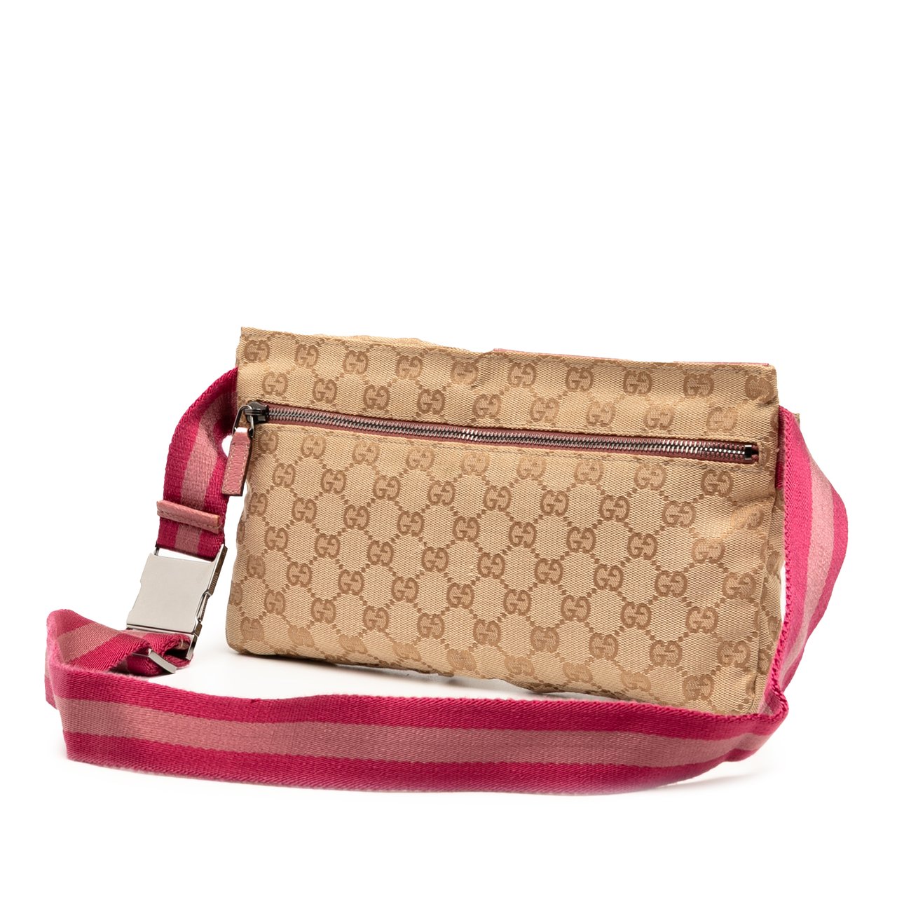 Gucci GG Canvas Web Double Pocket Belt Bag Bruin
