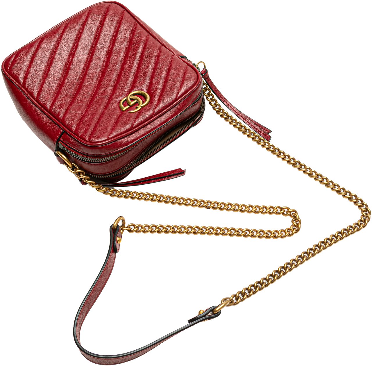 Gucci GG Marmont Matelasse Leather Double Zip Crossbody Rood