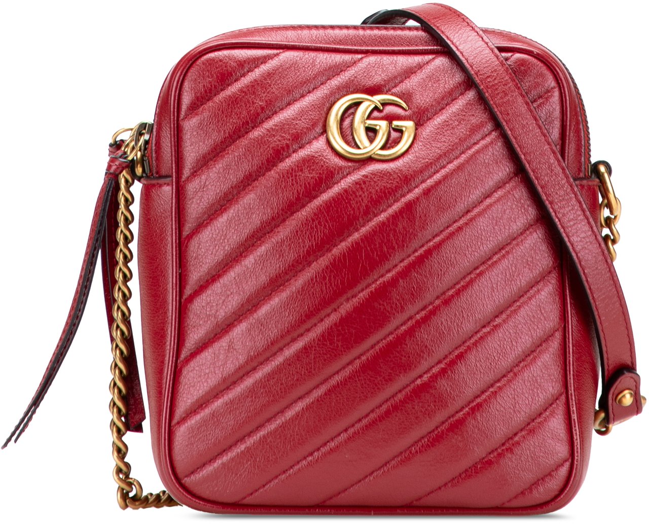 Gucci GG Marmont Matelasse Leather Double Zip Crossbody Rood