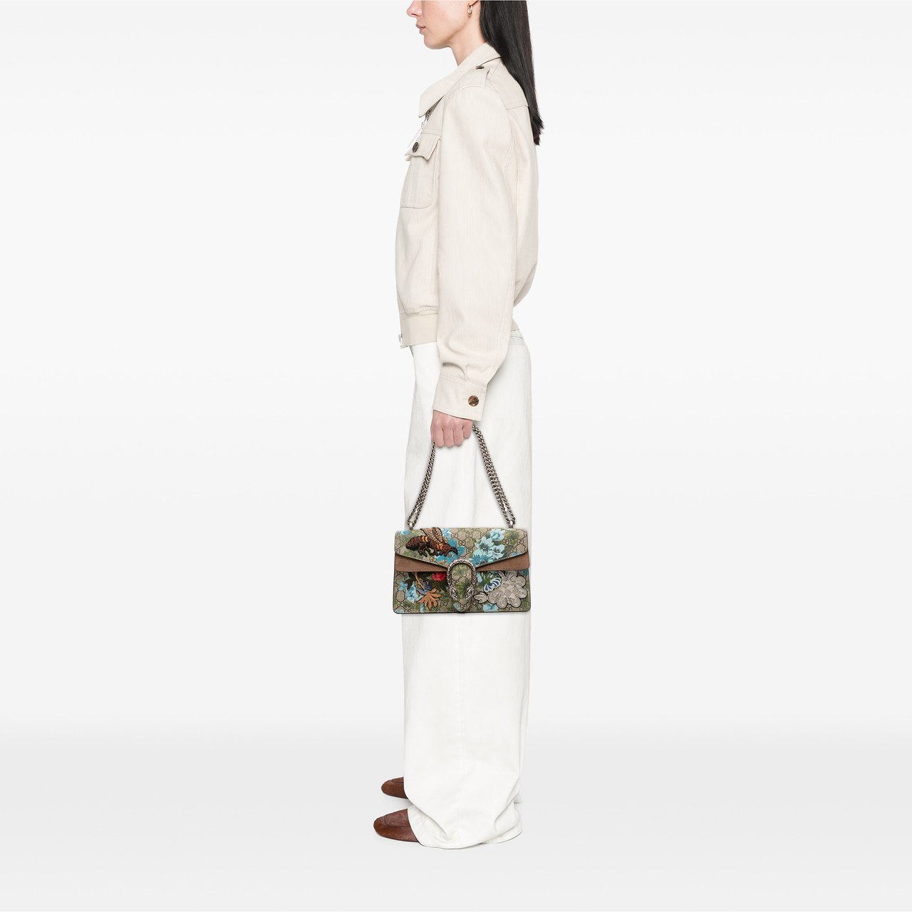 Gucci Medium GG Supreme Blooms and Bee Dionysus Shoulder Bag Bruin