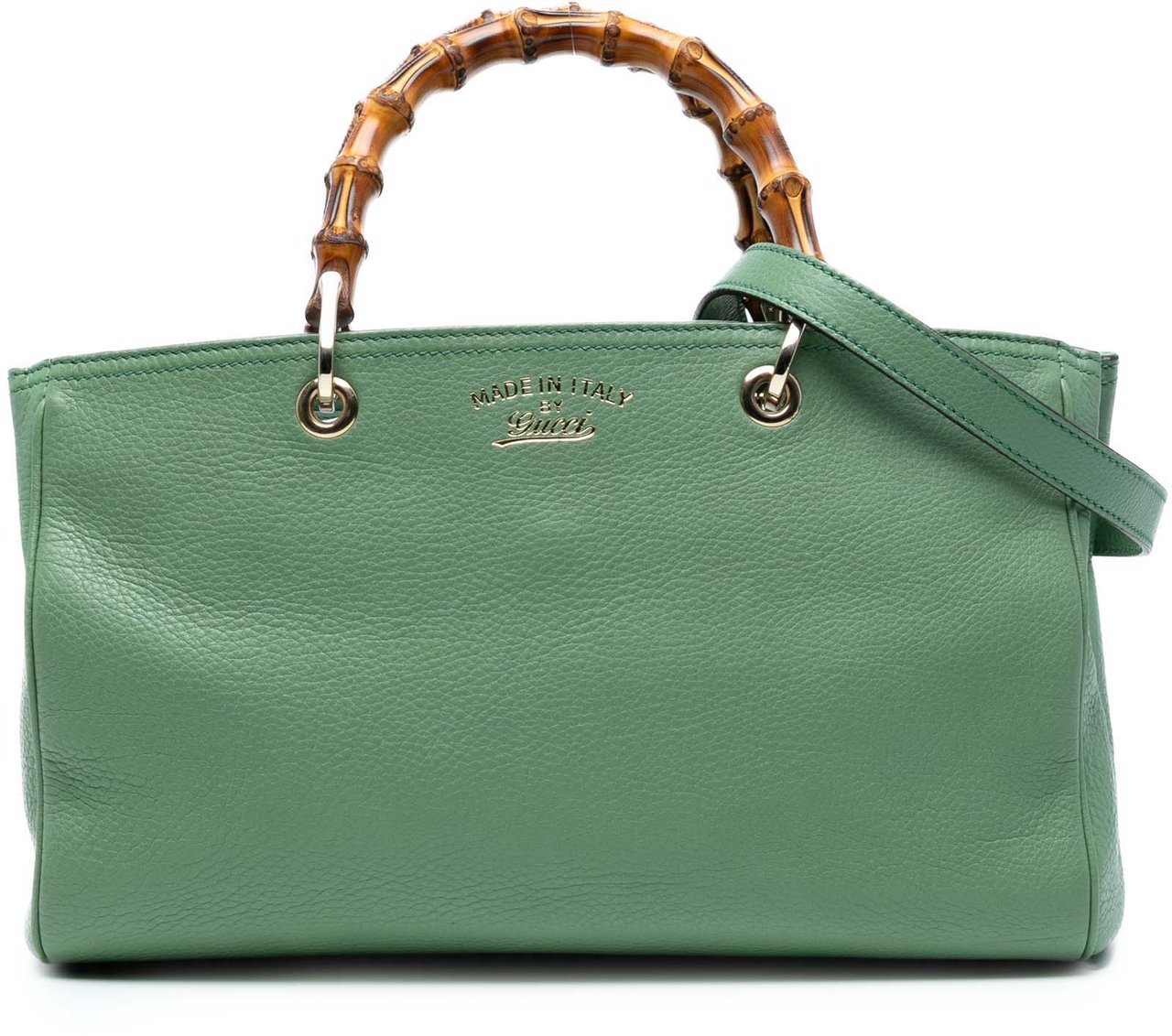 Gucci Medium Calfskin Bamboo Shopper Satchel Groen