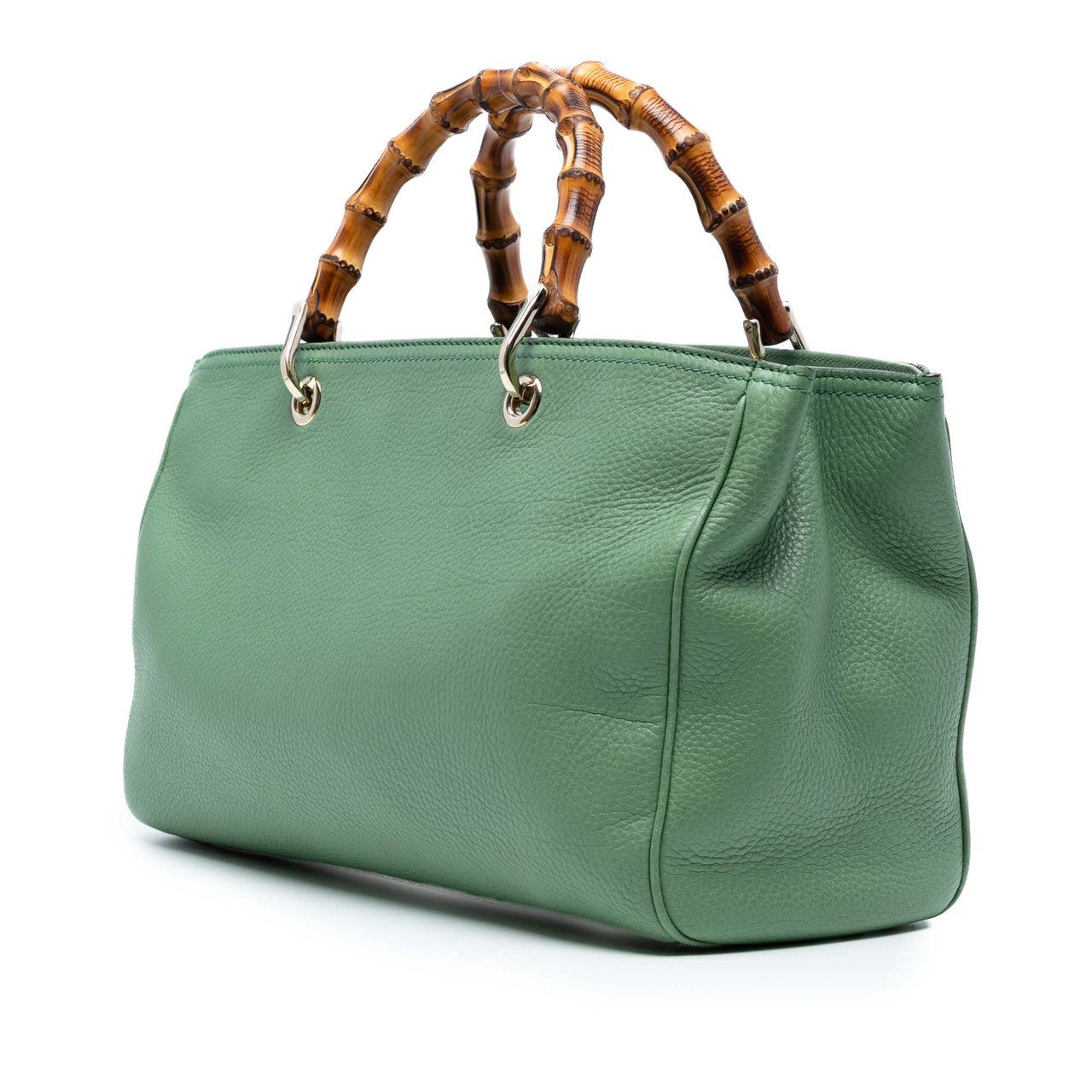 Gucci Medium Calfskin Bamboo Shopper Satchel Groen