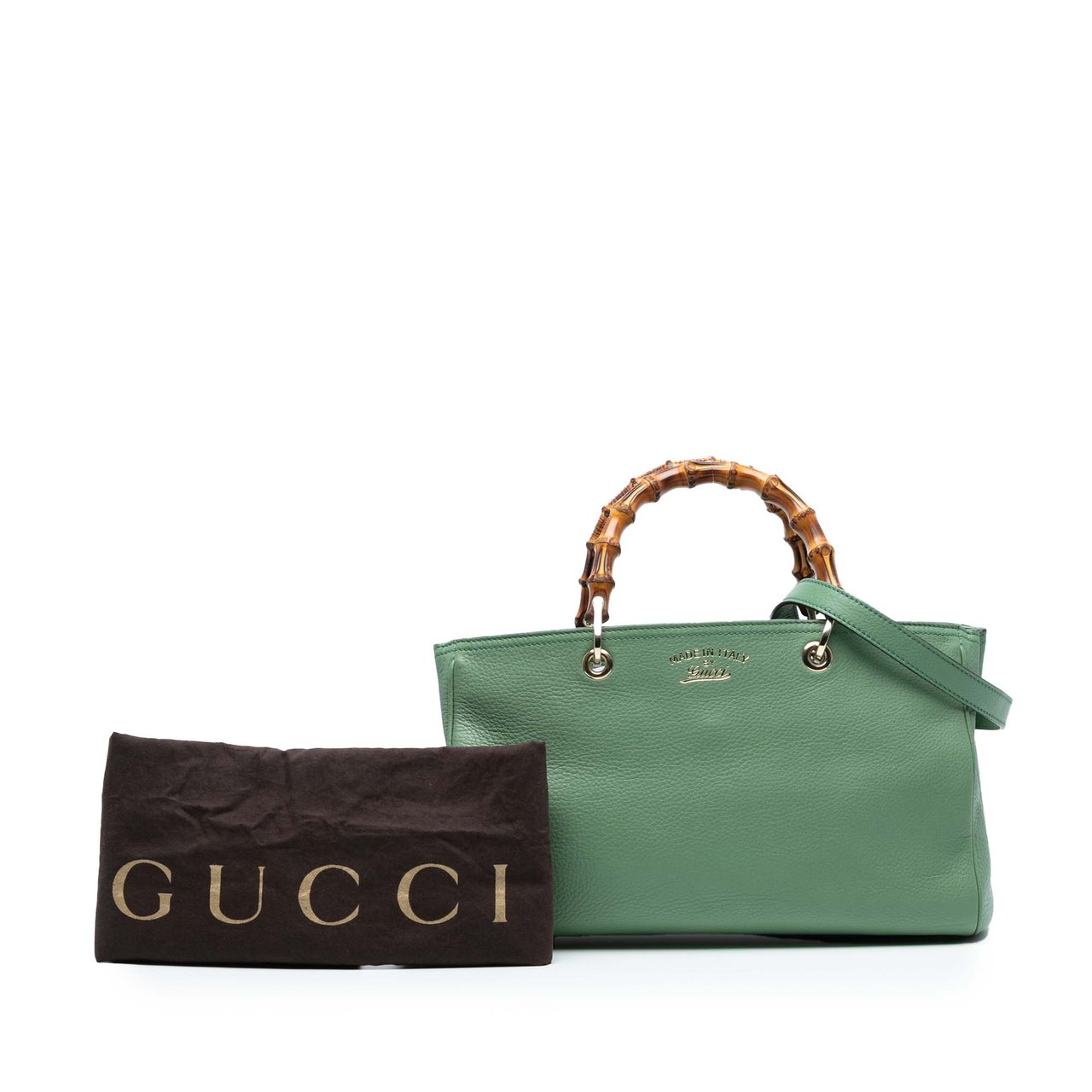 Gucci Medium Calfskin Bamboo Shopper Satchel Groen
