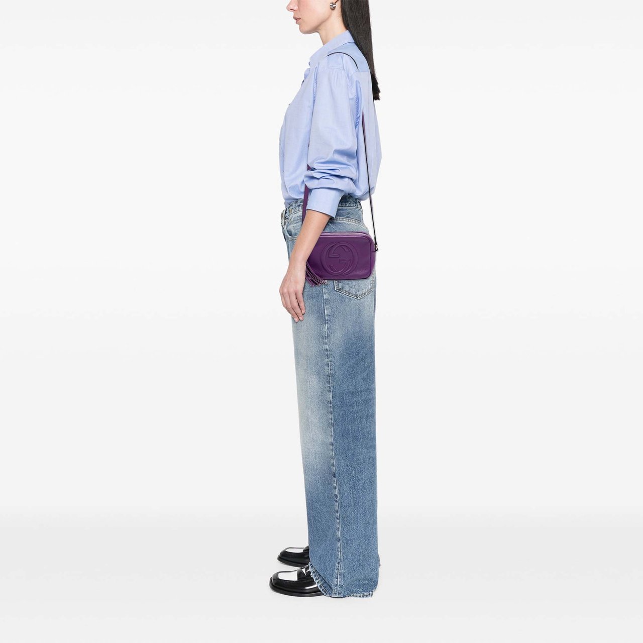 Gucci Metallic Leather Soho Disco Crossbody Paars