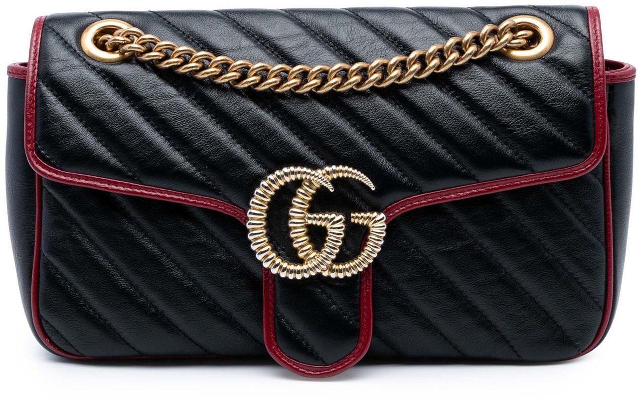 Gucci Medium GG Marmont Matelasse Diagonal Leather Torchon Shoulder Bag Zwart