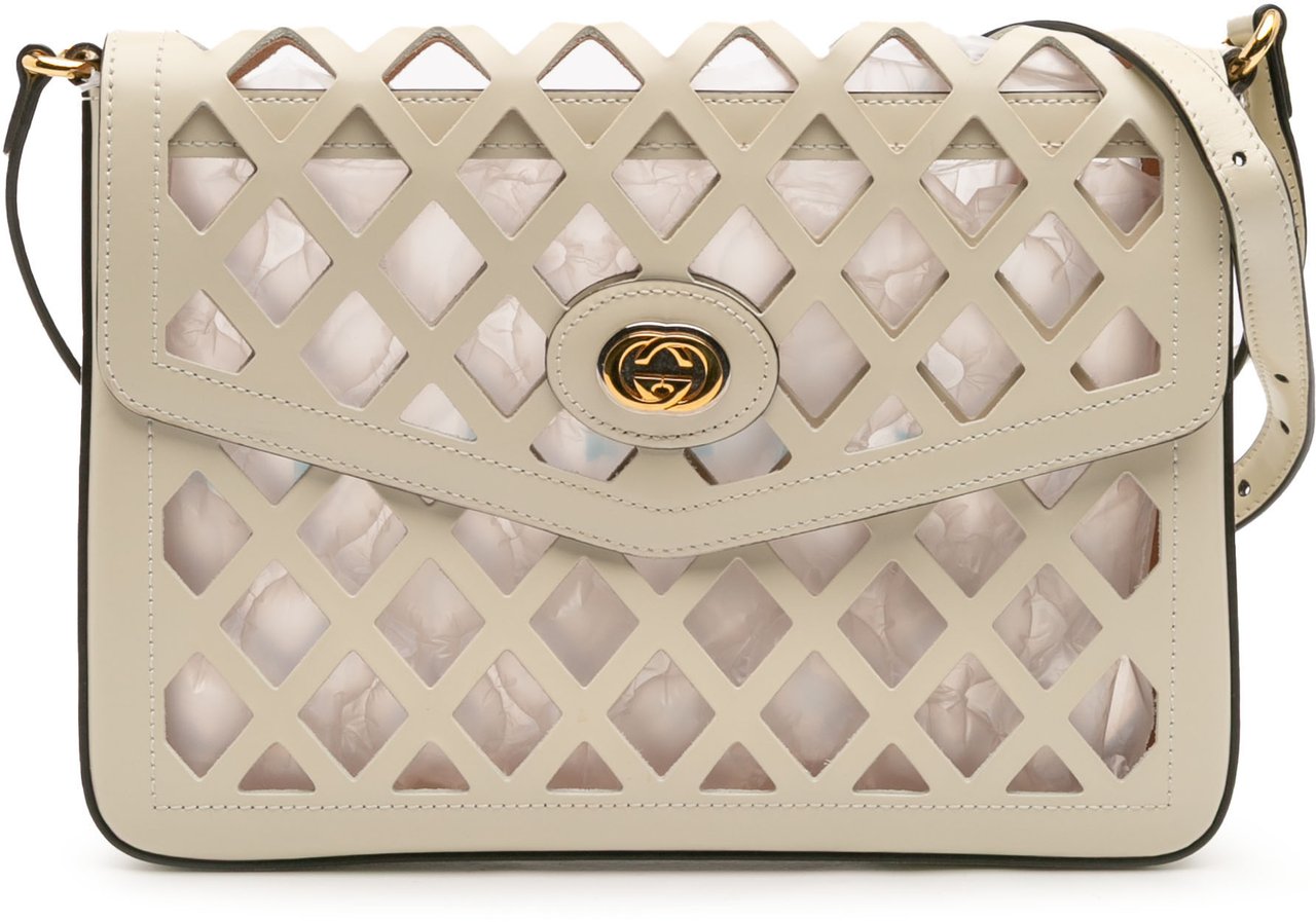 Gucci Medium Cutout Leather and Flora Canvas Traforata Flap Crossbody Wit