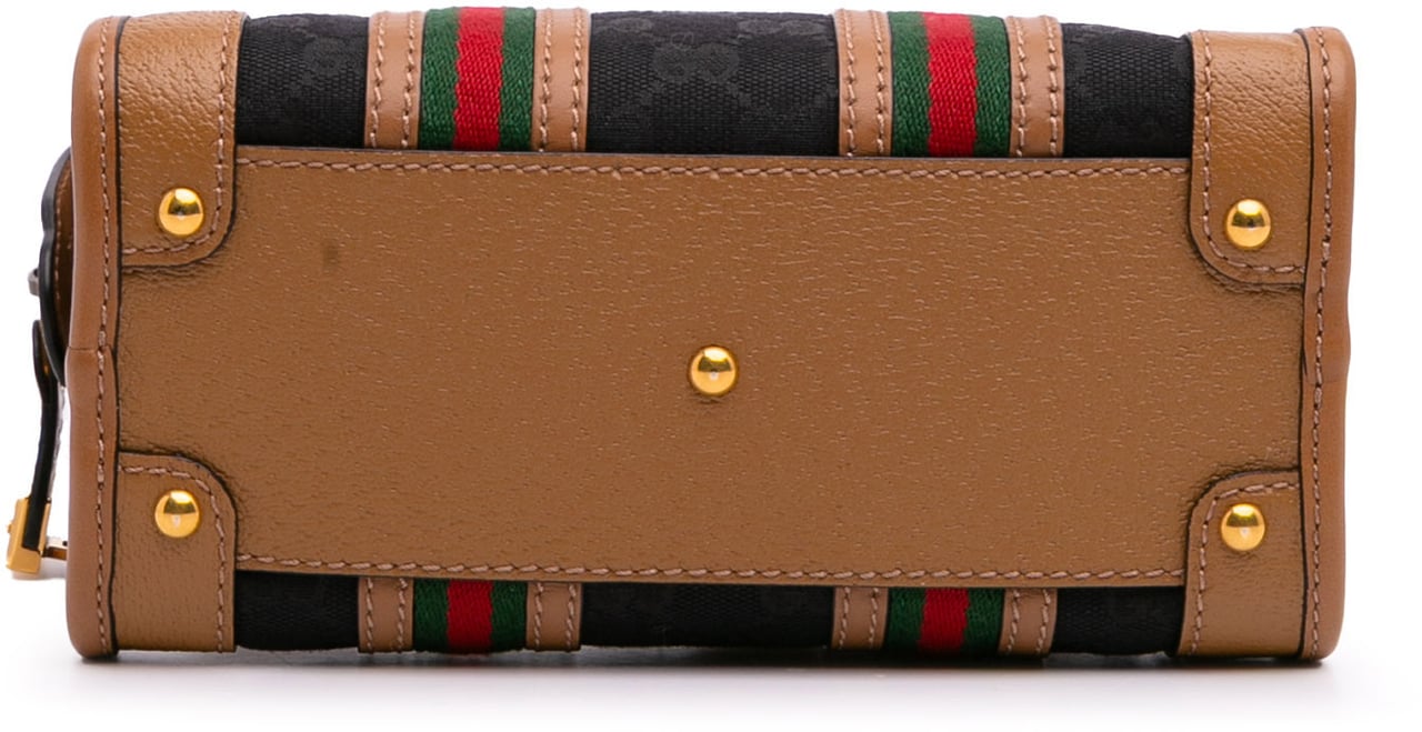 Gucci Mini GG Canvas Web Bauletto Top Handle Bag Zwart