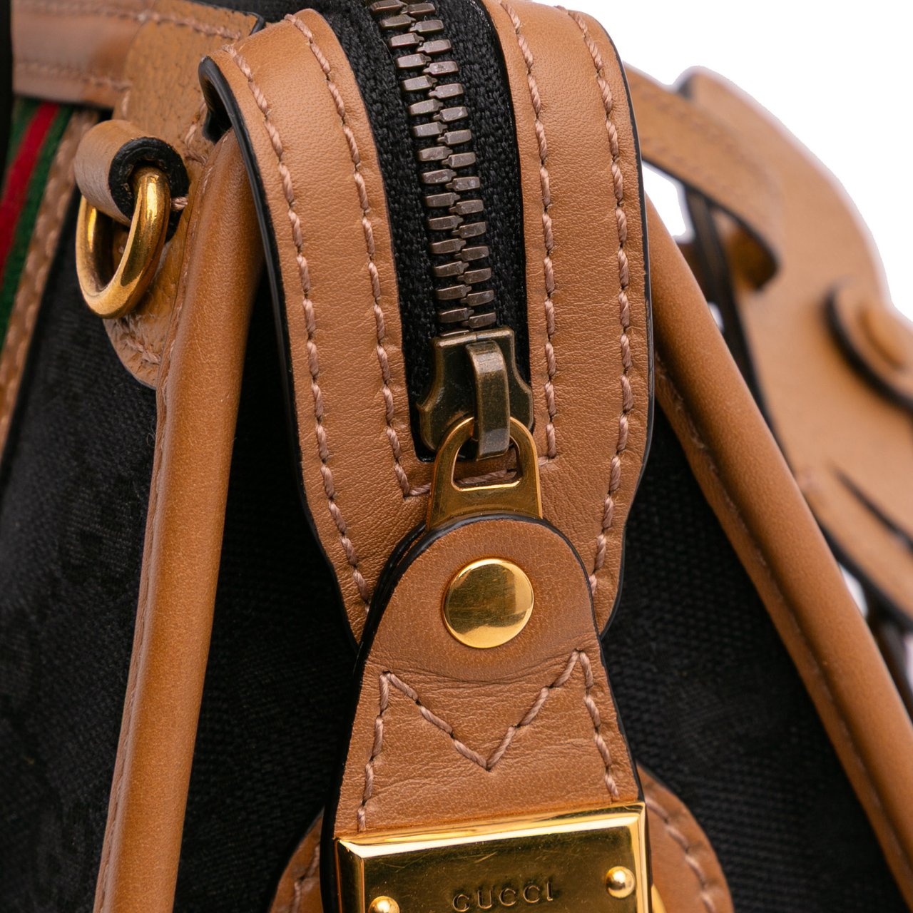 Gucci Mini GG Canvas Web Bauletto Top Handle Bag Zwart