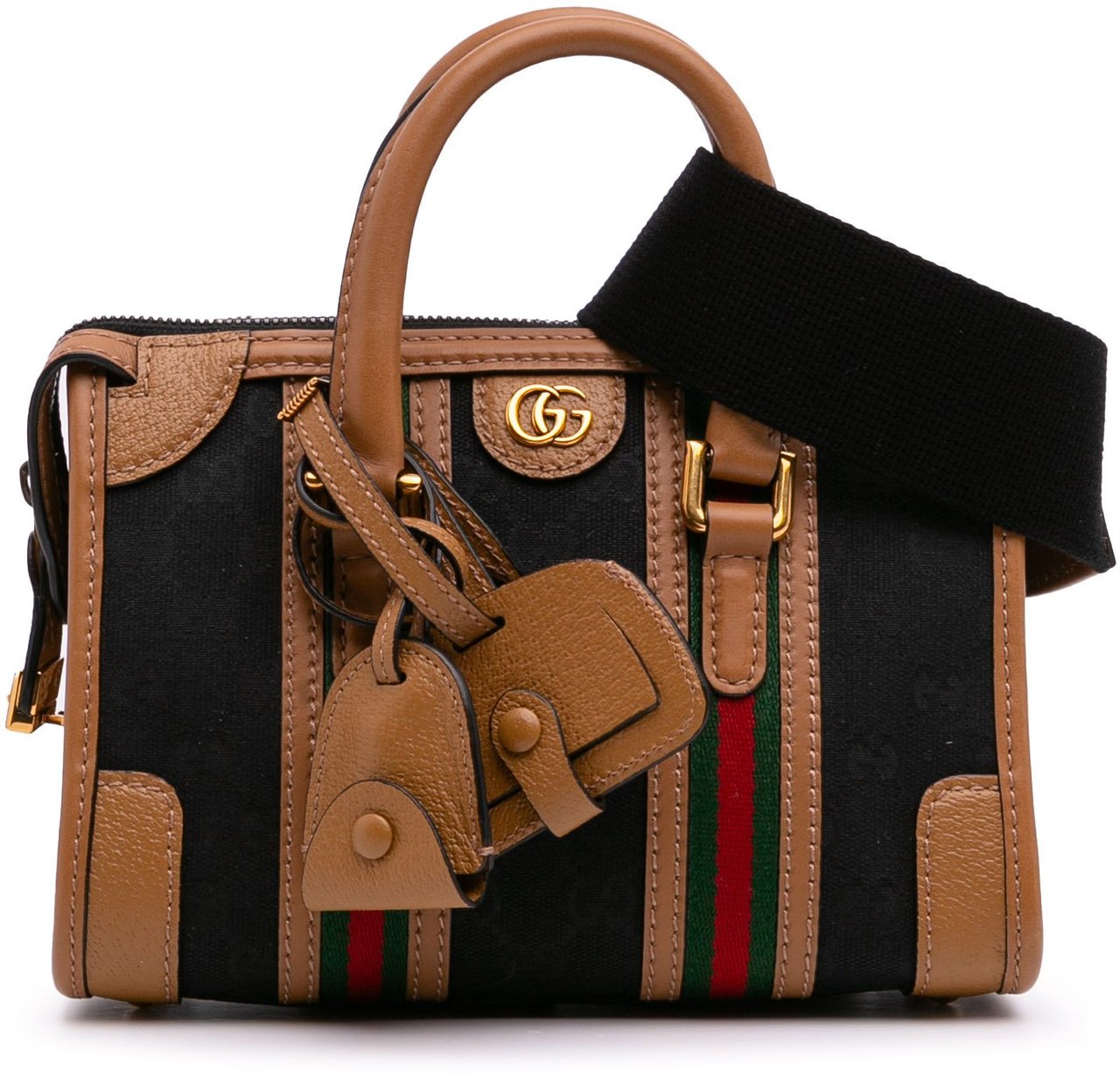Gucci Mini GG Canvas Web Bauletto Top Handle Bag Zwart