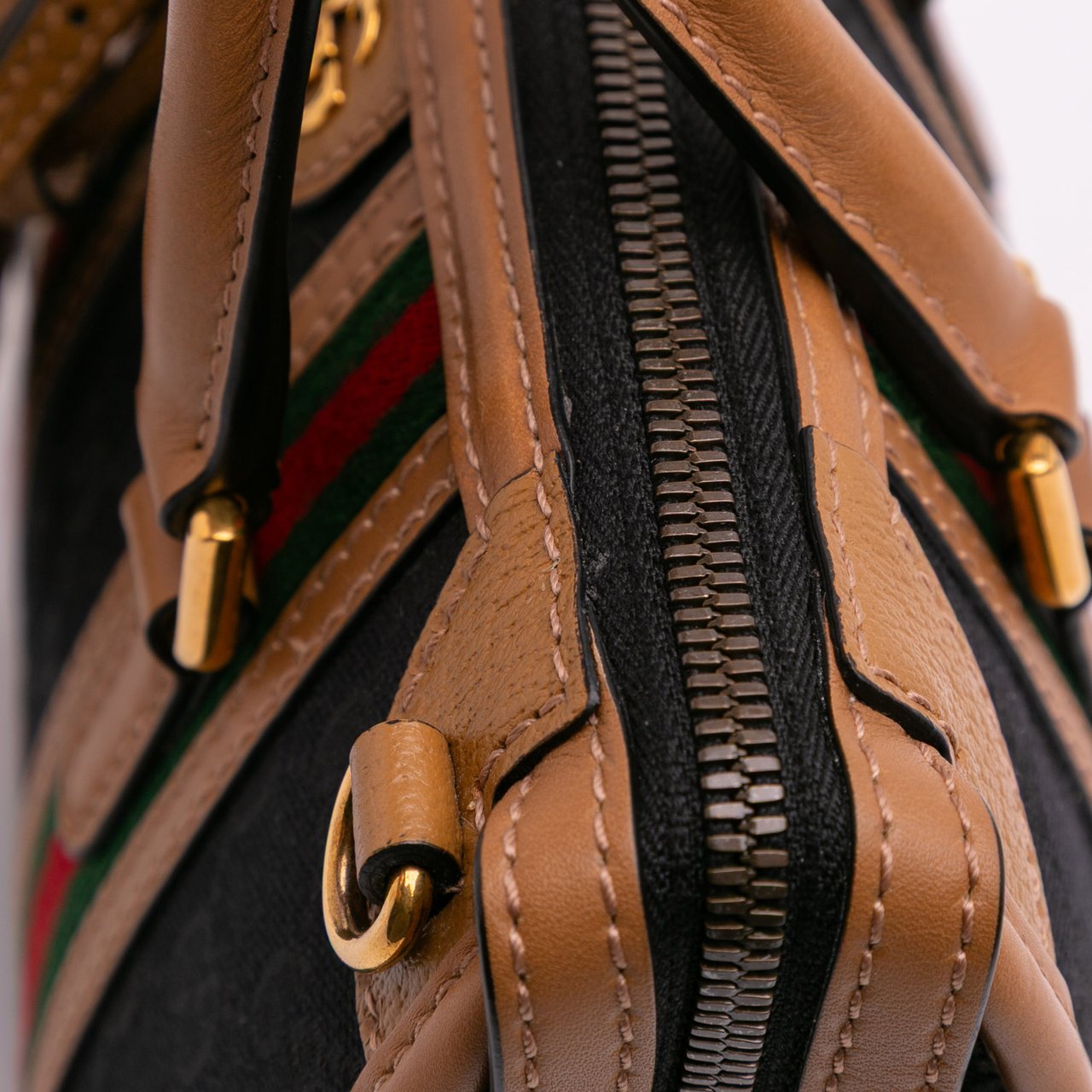 Gucci Mini GG Canvas Web Bauletto Top Handle Bag Zwart