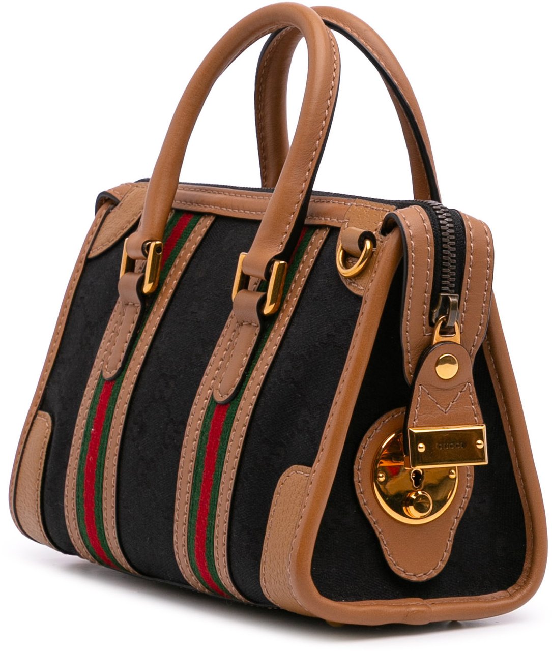 Gucci Mini GG Canvas Web Bauletto Top Handle Bag Zwart