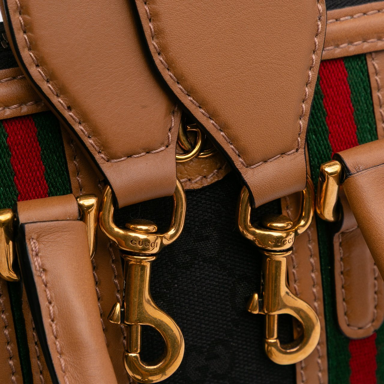 Gucci Mini GG Canvas Web Bauletto Top Handle Bag Zwart