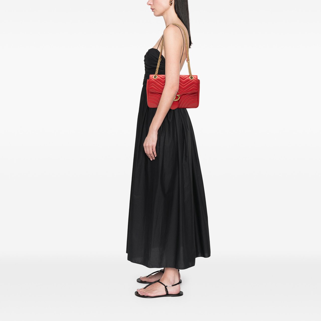 Gucci Large GG Marmont Matelasse Leather Shoulder Bag Rood