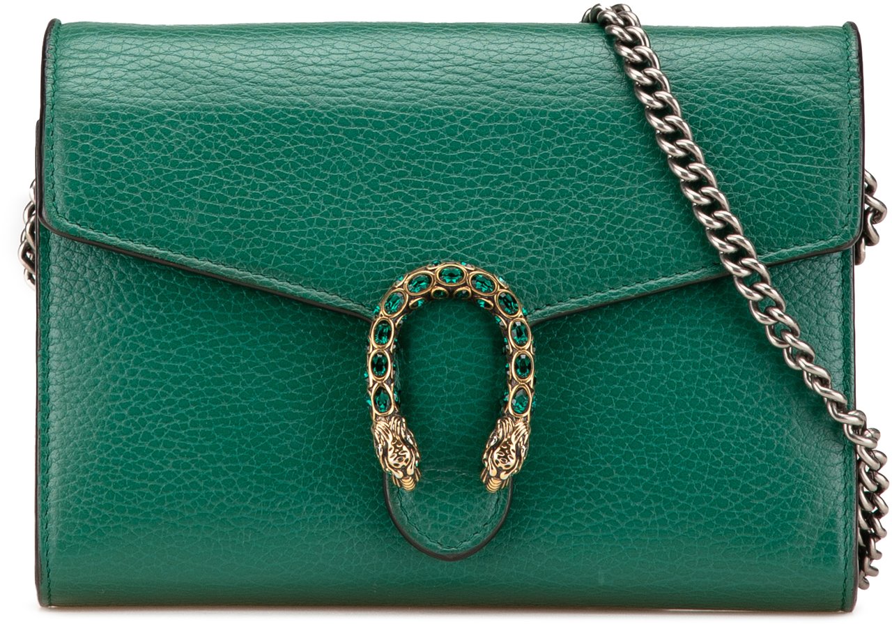 Gucci Mini Leather Dionysus Wallet on Chain Groen