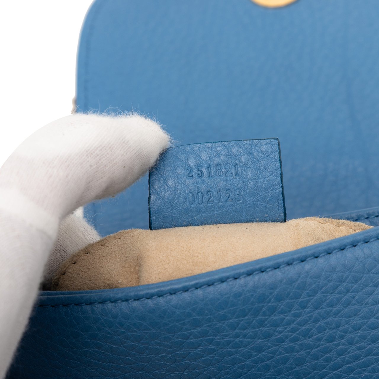 Gucci Small Leather 1973 Chain Crossbody Blauw