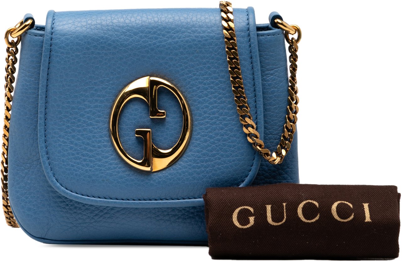 Gucci Small Leather 1973 Chain Crossbody Blauw