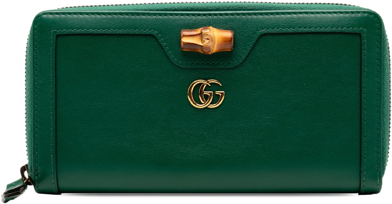 Gucci Leather Bamboo Diana Zip Around Wallet Groen