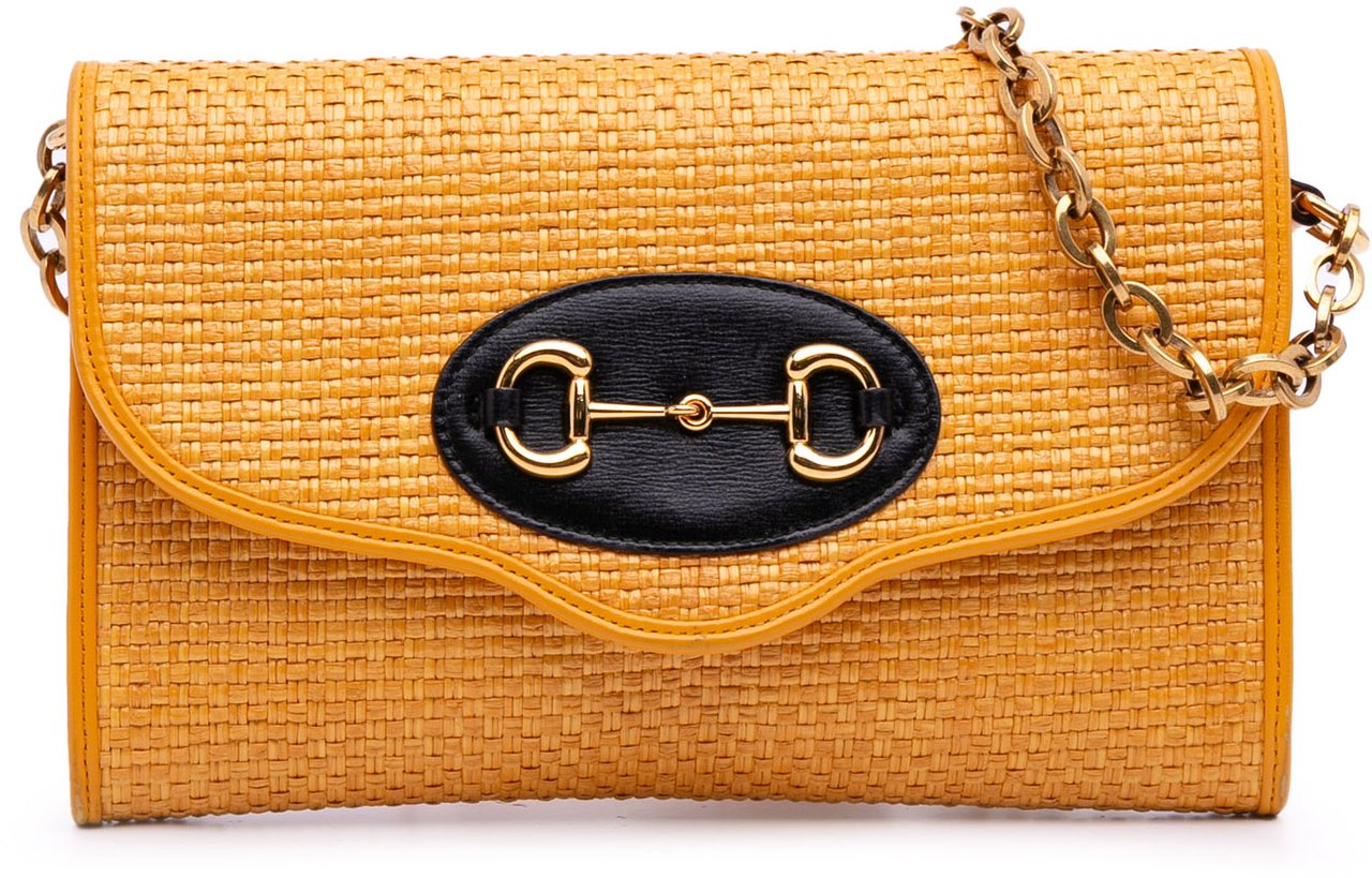 Gucci Raffia Horsebit 1955 Chain Crossbody Geel