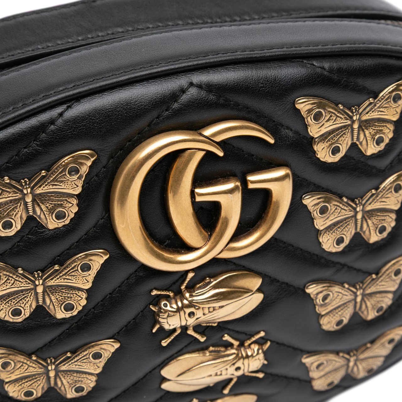Gucci GG Marmont Matelasse Leather Animalier Belt Bag Zwart