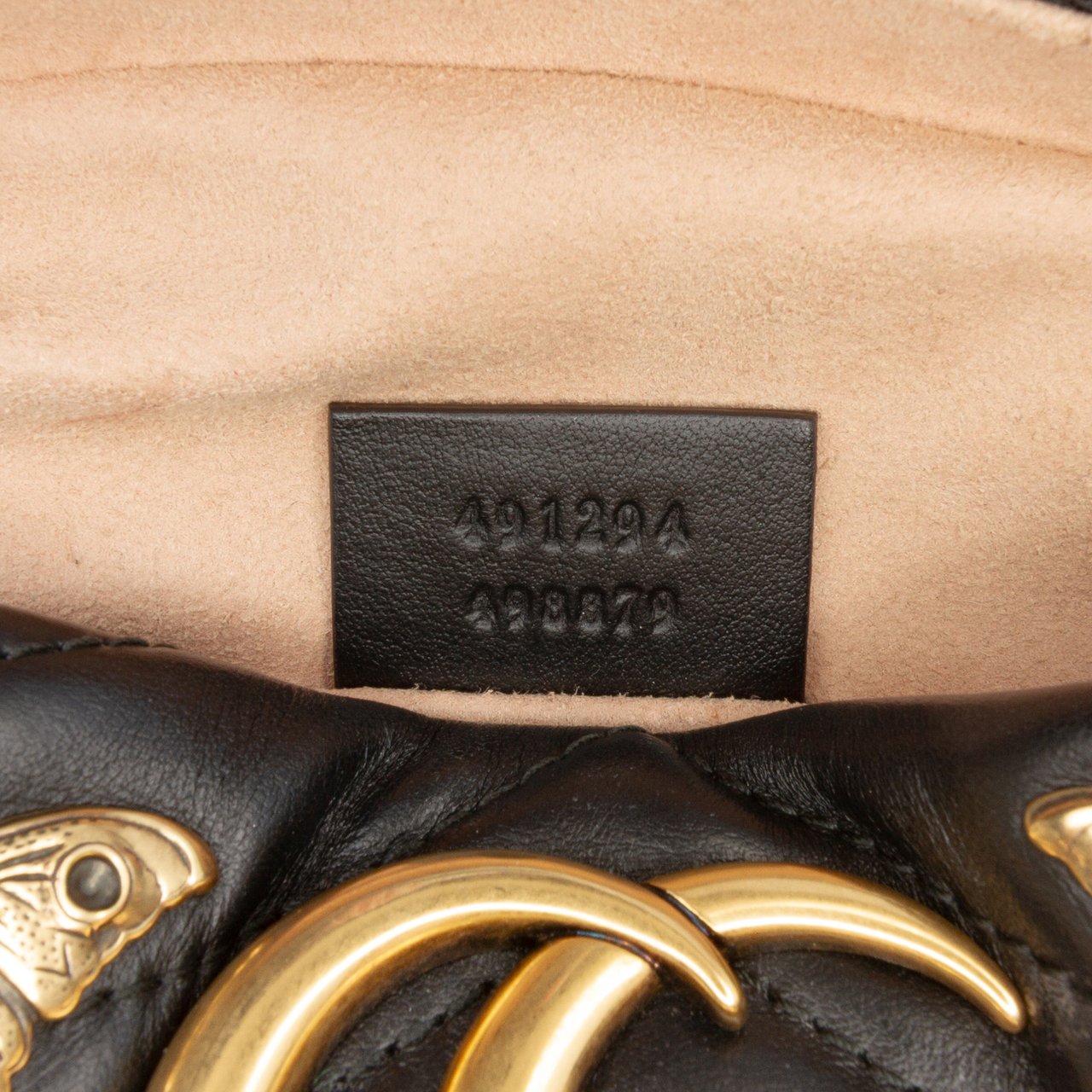 Gucci GG Marmont Matelasse Leather Animalier Belt Bag Zwart