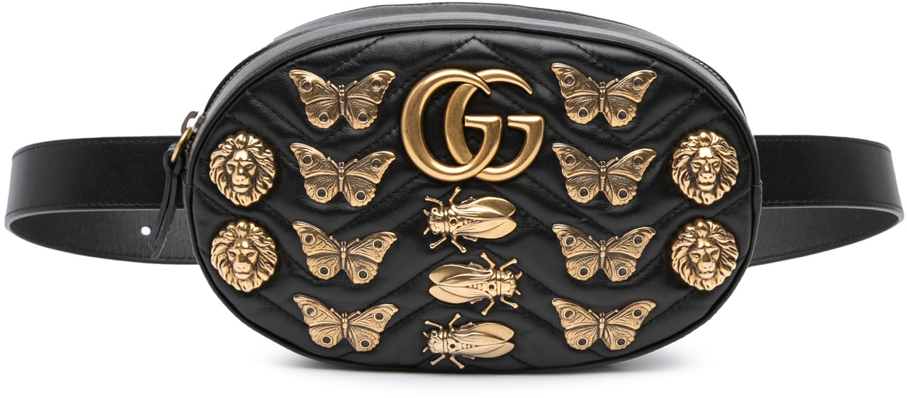 Gucci GG Marmont Matelasse Leather Animalier Belt Bag Zwart