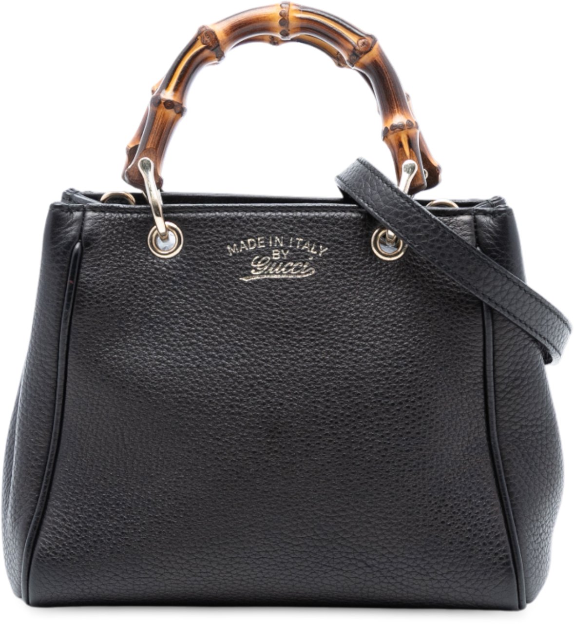 Gucci Mini Calfskin Bamboo Shopper Satchel Zwart
